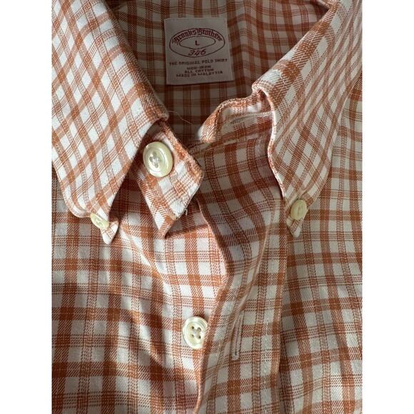 Brooks Brothers 346 Men Size LR Orange White Check Regular Fit Long Sleeve Shirt - Picture 5 of 10